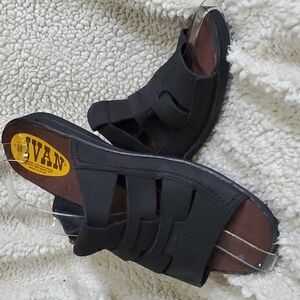 Ivan black leather made in Spain amber buckle sandals